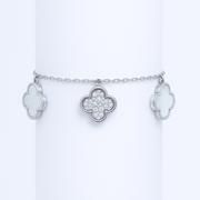 925 Sterling Silver Charm Bracelet for Women – Mother of Pearl & Crystal Floral Charms - SILVER OCEAN 925 Sterling Silver Charm Bracelet for Women – Mother of Pearl & Crystal Floral Charms